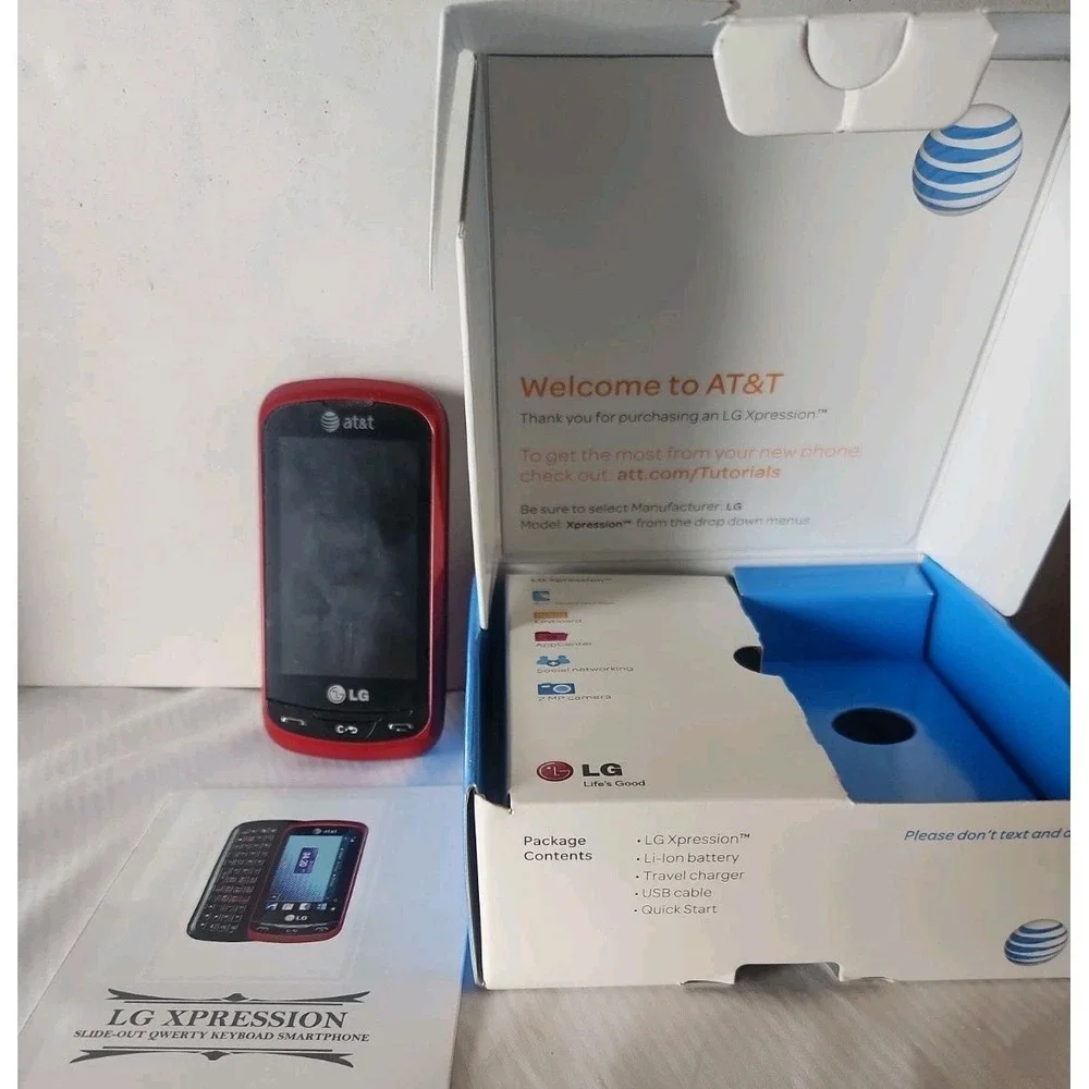 Vintage LG Xpression C395 Red AT&T Slide Keyboard Phone In Box EUC Rare
